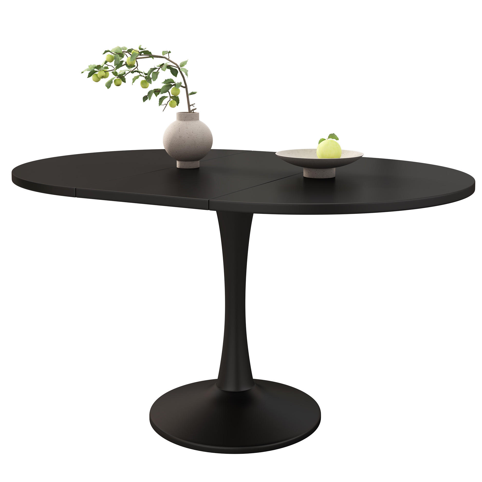 AUSZIEHTISCH oval 100/100/75 cm, ausziehbar auf 140 cm, Schwarz - Schwarz, Holzwerkstoff (100/140/75cm) - BEAOK