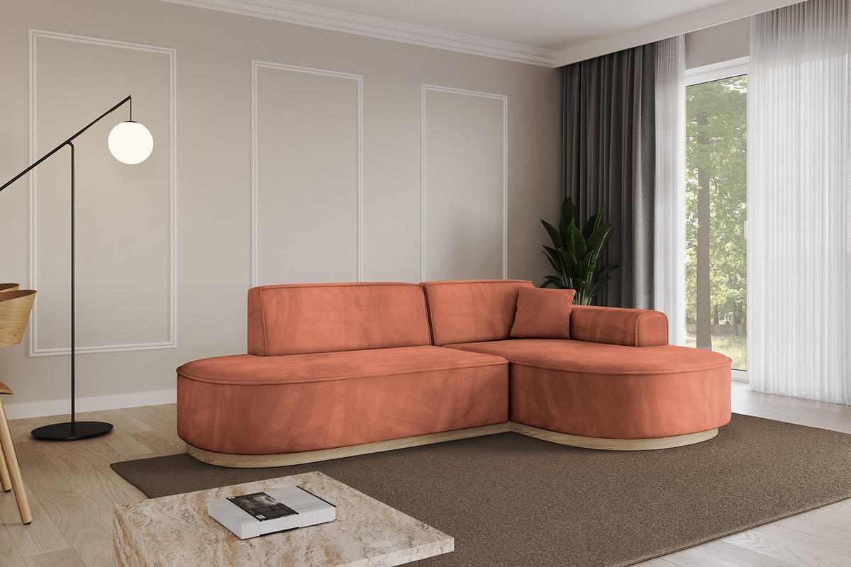ECKSOFA Ottomane Rechts MARI-L1-v1 - 243x171x83 cm Koralle Velours - Koralle, Holzwerkstoff/Textil (171/243cm) - ALTDECOR
