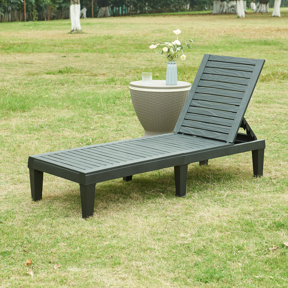 SONNENLIEGE Ateleta - Schwarz, Kunststoff (58/73.5/172cm) - casa.pro