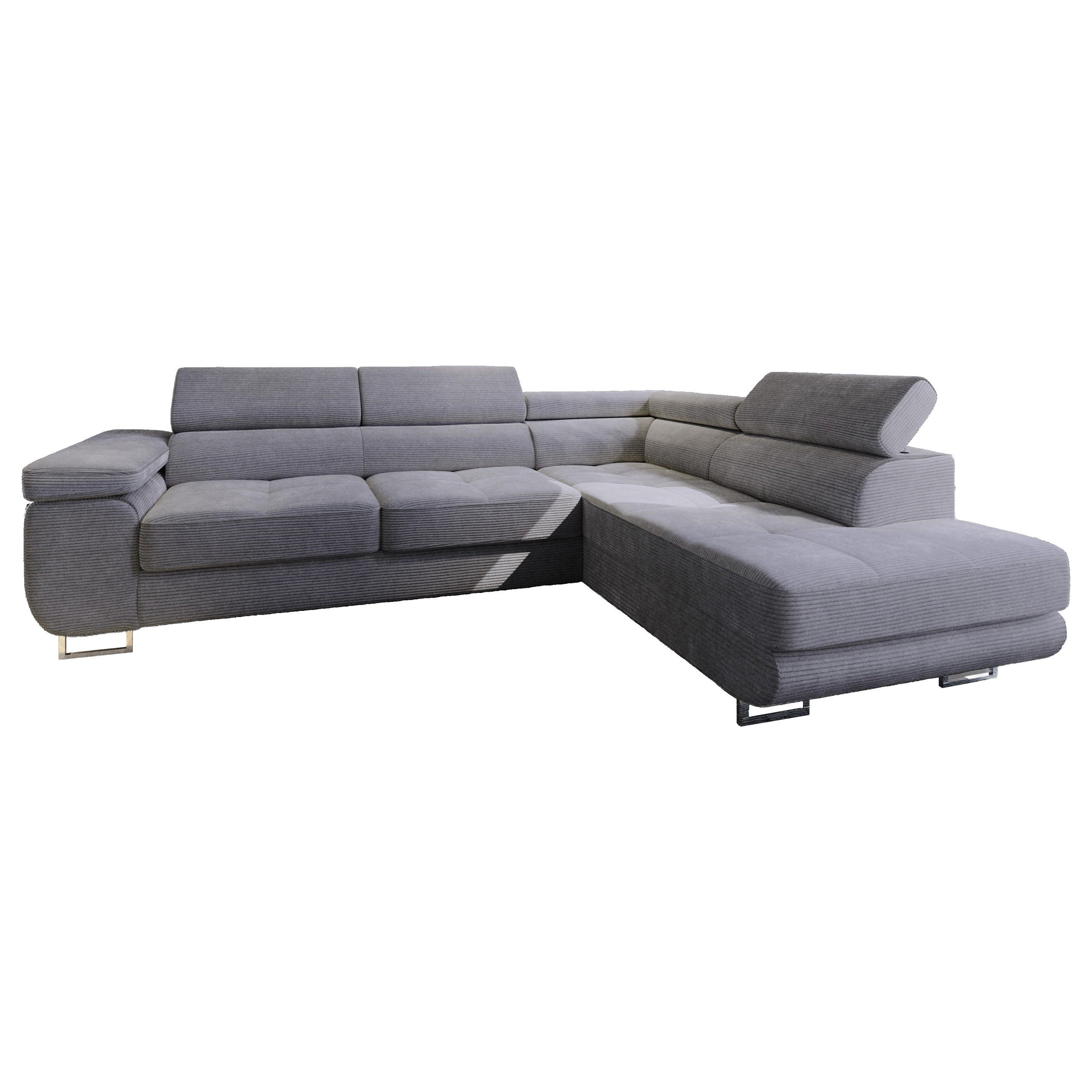 ECKSOFA APIRO R-S Grau Kordstoff mit Schlaffunktion - Silberfarben/Grau, Holz/Textil (276/202cm) - MASSENO