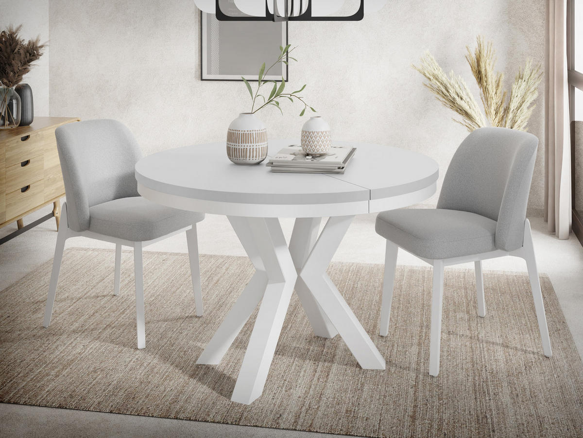 ESSTISCH Clara Weiß runder ausziehbarer, Weiß 100-180/100/76 cm - Weiß, Holzwerkstoff/Metall (100/100/76cm) - WFL GROUP