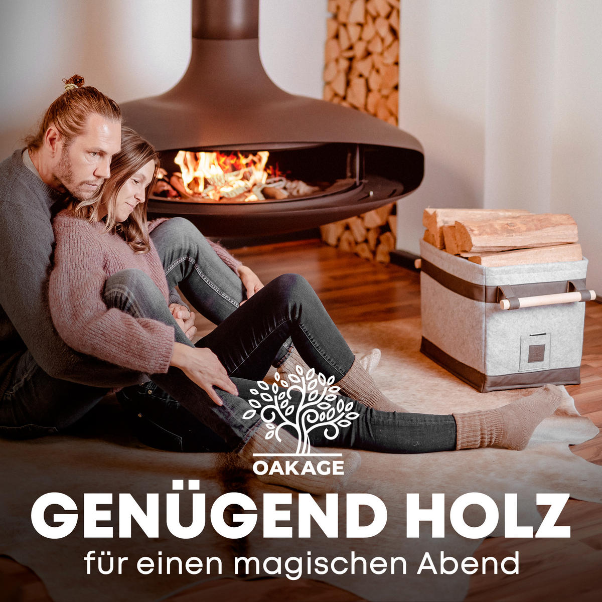 KAMINHOLZKORB FireMaster Filz mit schmutz- und wasserabweisendem Innenlayer und Lederboden 42/32/35 cm - Grau, Textil (32/35/42cm) - OAKAGE