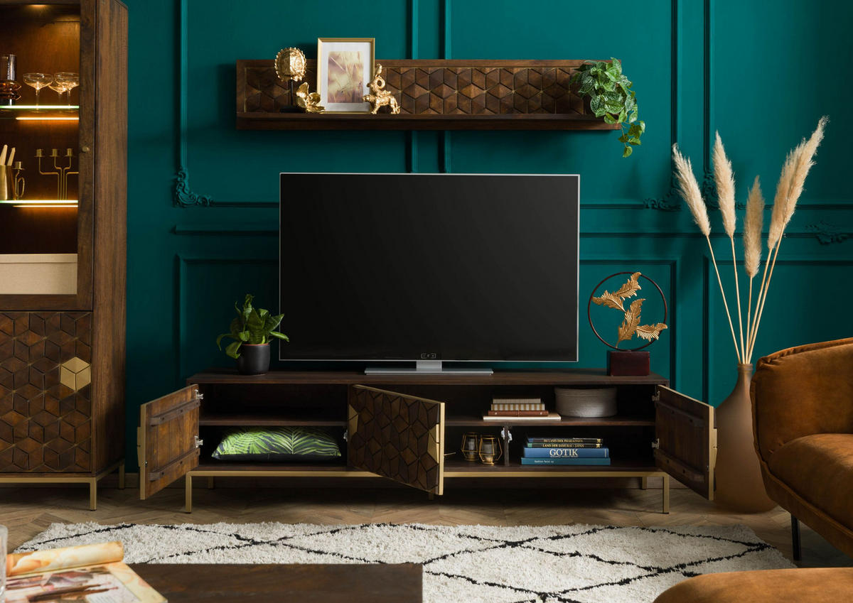 TV-BOARD Mango 180x45x50 braun geölt DIAMOND #224 - Braun, Holz (180/50/45cm) - Massivmoebel24