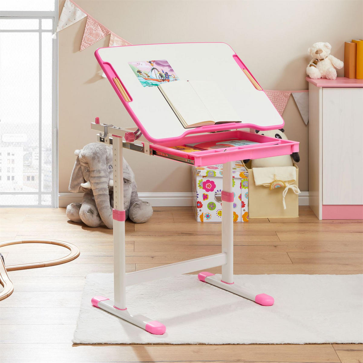KINDERSCHREIBTISCH VITA - Weiß/Rosa, Holzwerkstoff/Metall (67/54/48cm) - CARO-Möbel