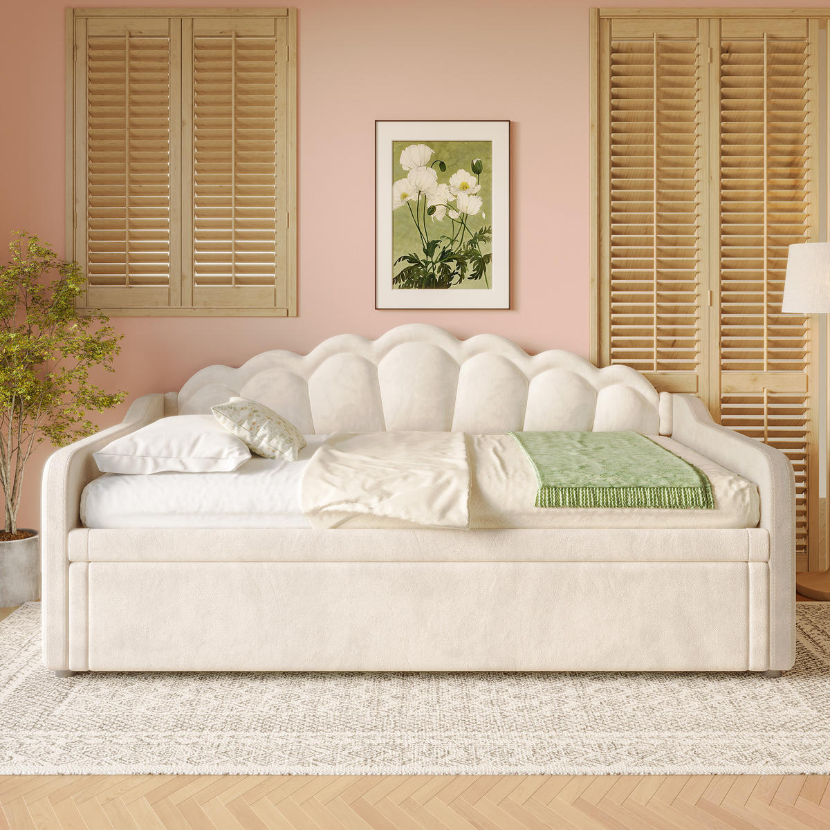 TAGESBETT 90/200 cm Beige mit ausziehbarem Bett und LED-Beleuchtung - Beige, Textil (90/200cm) - OKWISH