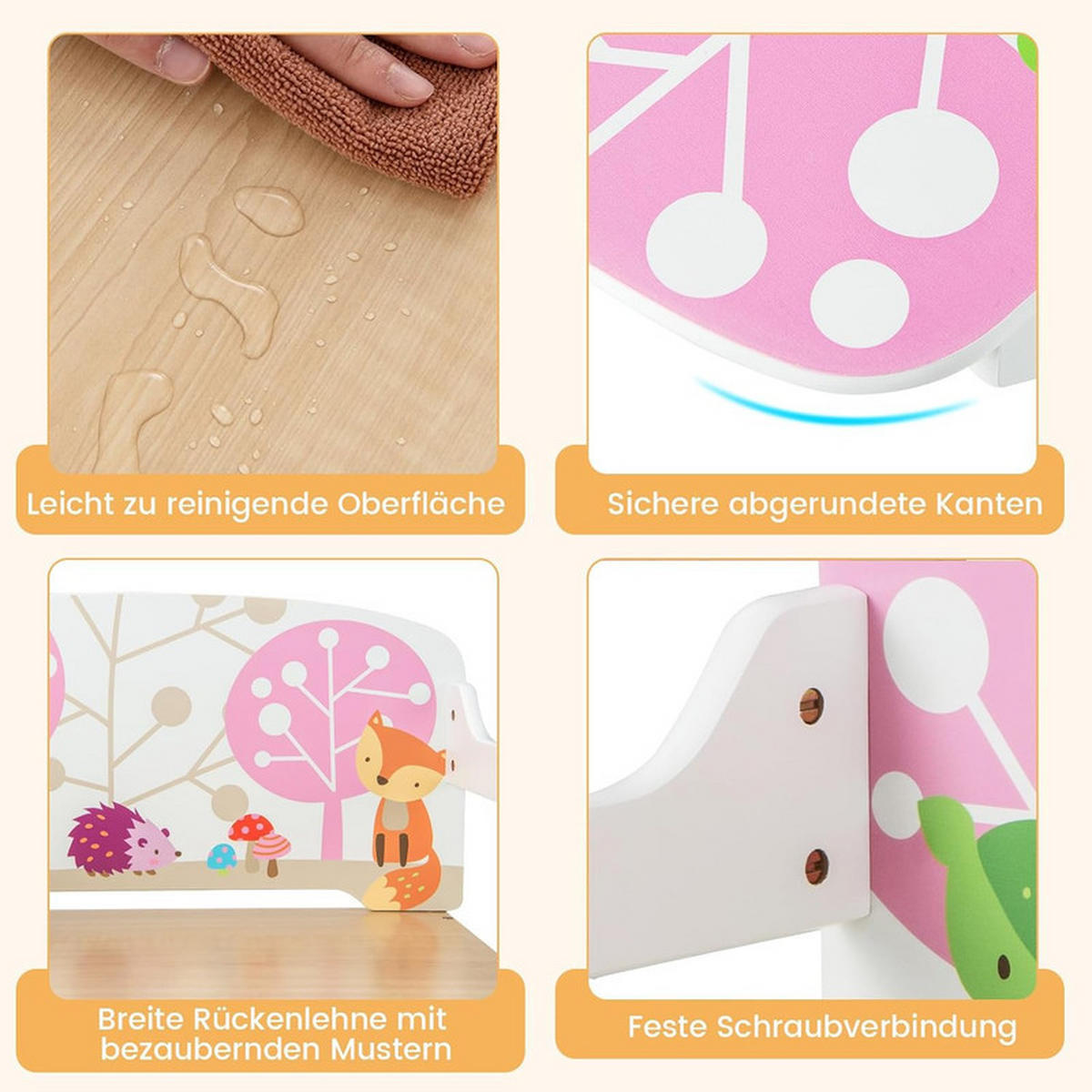 KINDERSITZBANK 3-in-1 Tisch-Sitzbank-Set Weiß - Weiß, Holzwerkstoff (60/57/42cm) - COSTWAY