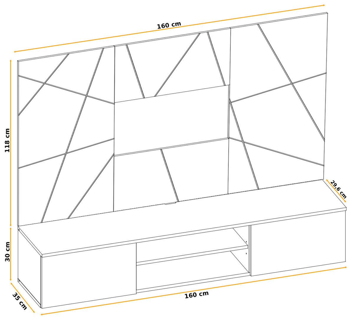 TV-LOWBOARD grau, Eiche Artisan 160, TV-Unterschrank hängend mit Akustikpaneel - Hellgrau/Eiche Artisan, Glas/Holzwerkstoff (160/148/35cm) - Inn.Furn