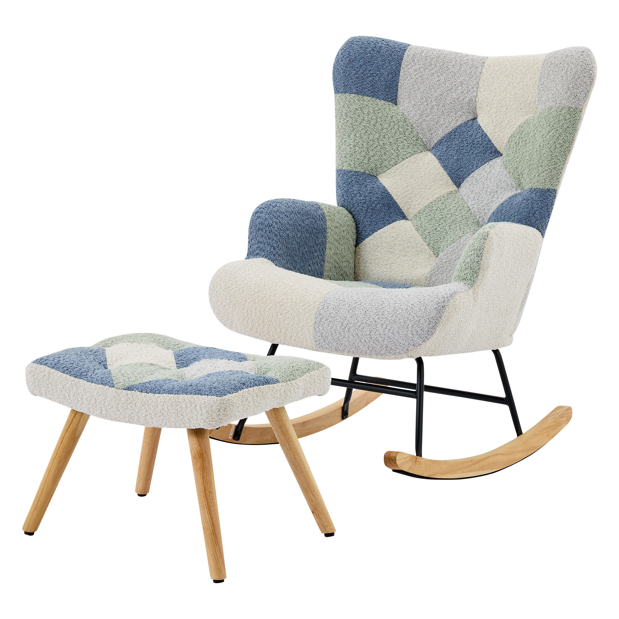SCHAUKELESESSEL mit Hocker Stoff Patchwork gepolstert 110kg - Multicolor, Textil (122/91/68cm) - FLIEKS