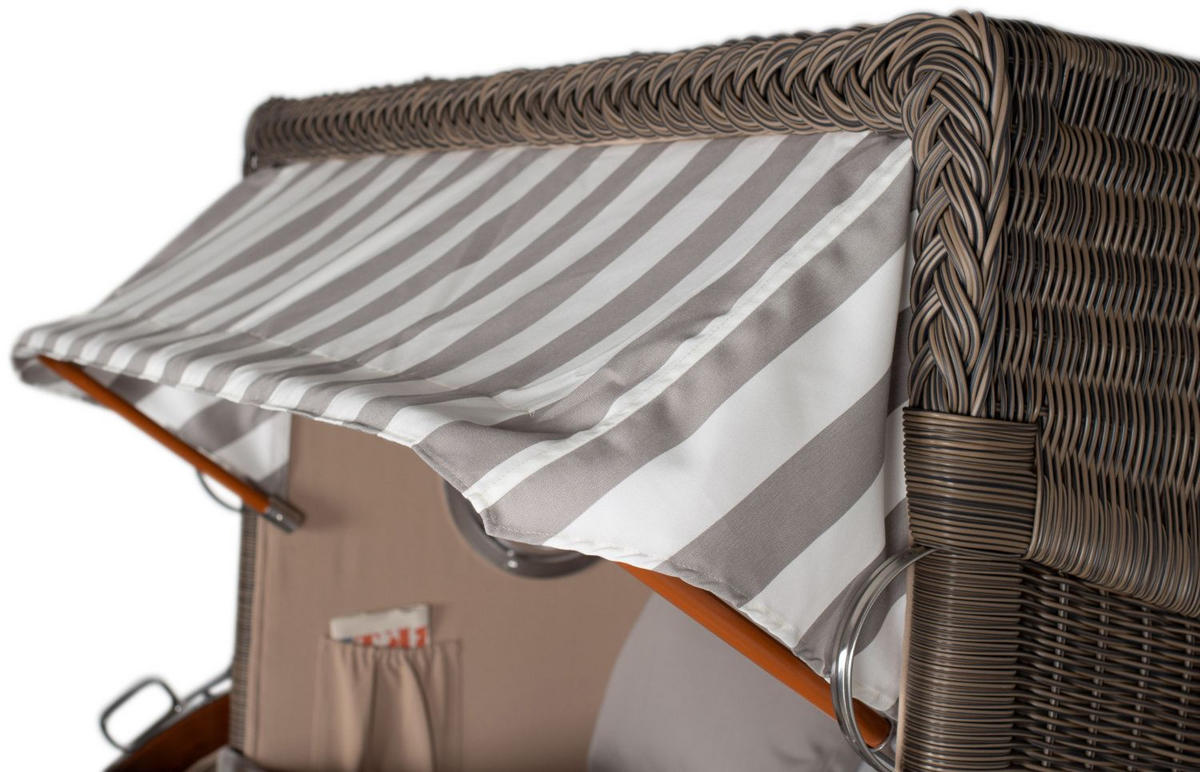 STRANDKORB Komplettset: Ammersee Mahagoni Bullauge - PE grau - Modell 513 - Weiß/Grau, Holz/Kunststoff (125/165/80cm) - bene living