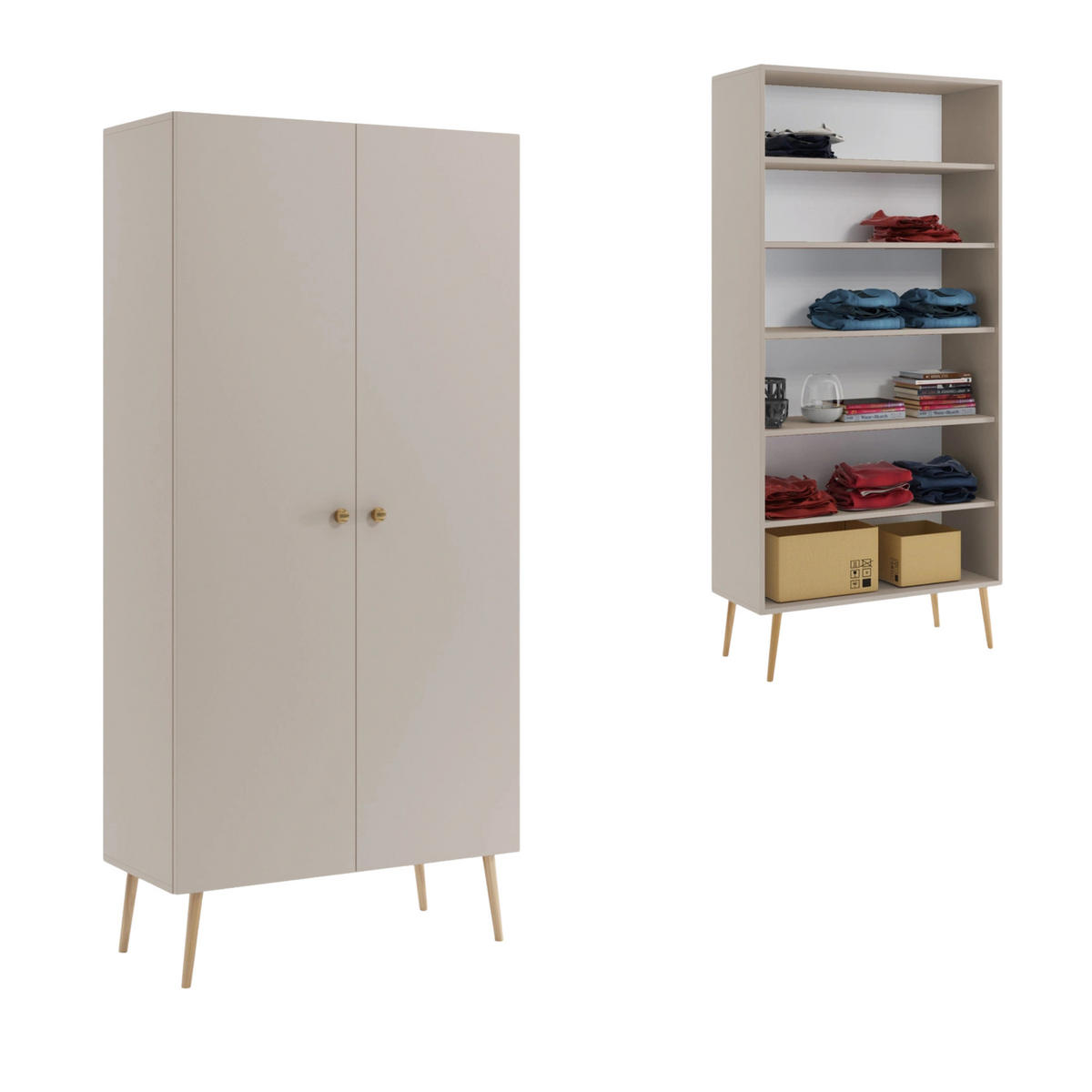 KLEIDERSCHRANK NATURA, 87 cm, Kaschmir, mit 5 Fächern - Grau, Holz (87/212/41cm) - Excellent Home