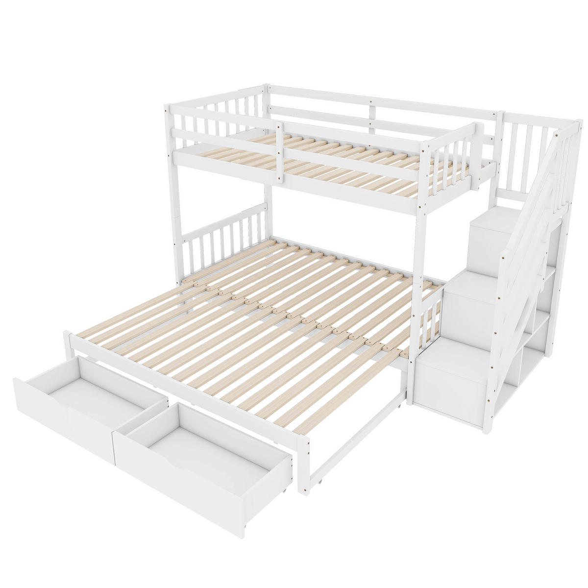 ETAGENBETT 90/200 cm aus Kiefernholz und MDF mit Ausziehbett und 2 Schubladen Weiß - Weiß, Holz (90/200cm) - Modenvie