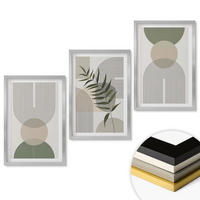 WANDBILDER 3er Set - 40x60 cm Silberner Rahmen - Abstrakte Formen mit Grün - Silberfarben, Kunststoff (40/60cm) - ArtPrintCave