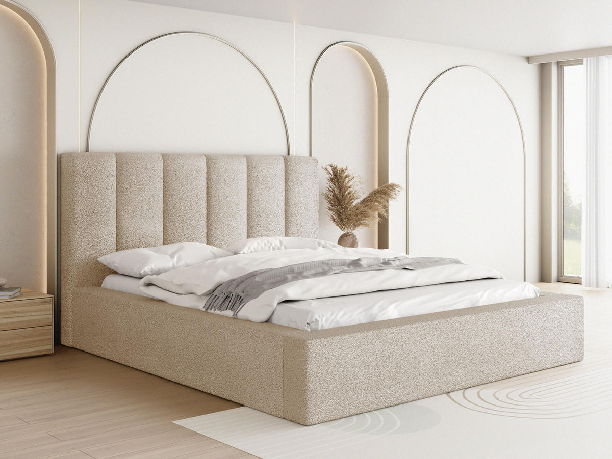 POLSTERBETT Amira mit Bettkasten, Beige Boucle 160x200 cm - Beige/Birkefarben, Holz/Holzwerkstoff (160/200cm) - WFL GROUP