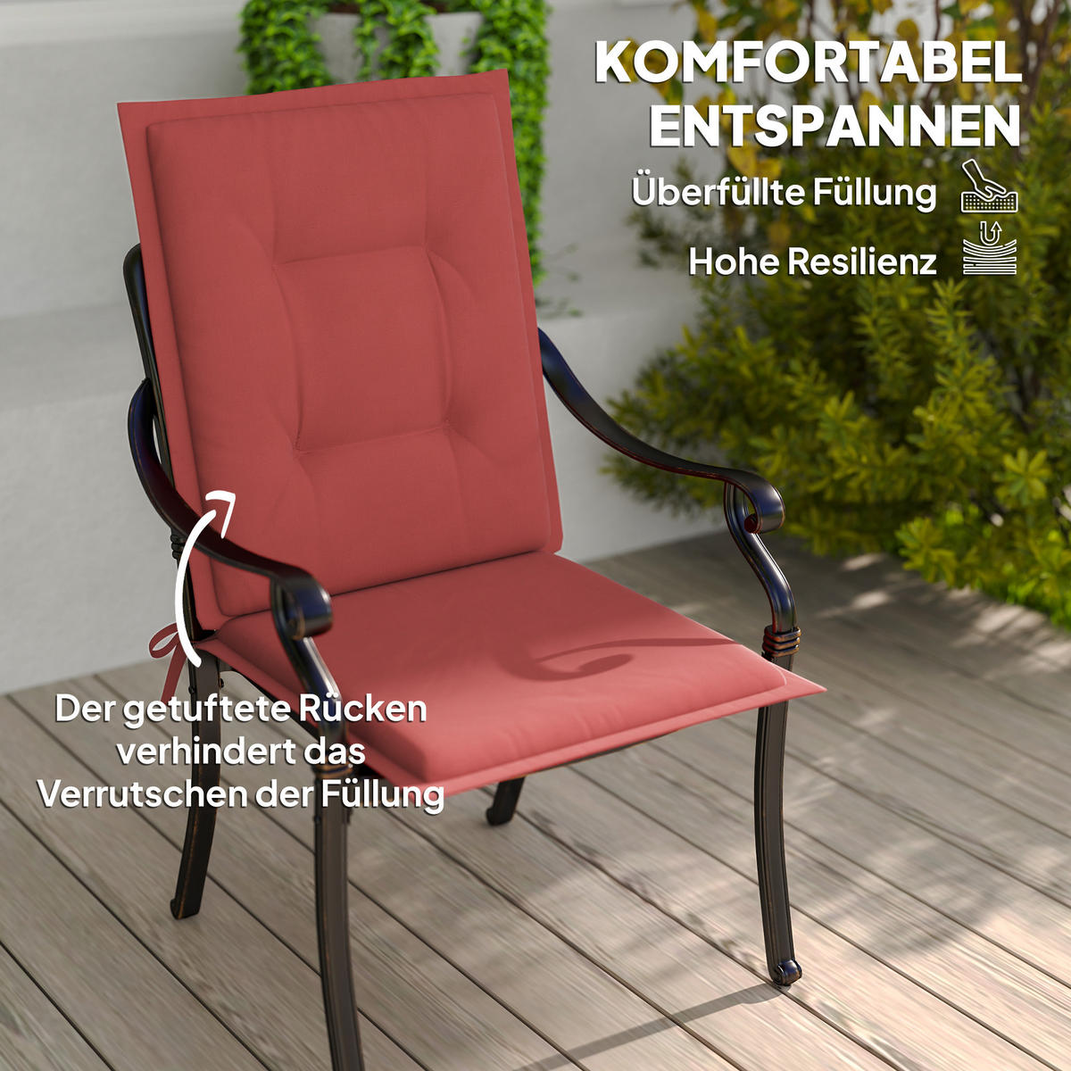 SITZKISSEN 4er Set 108 x 50 x 5 cm - Weinrot, Kunststoff (50/5/108cm) - Outsunny