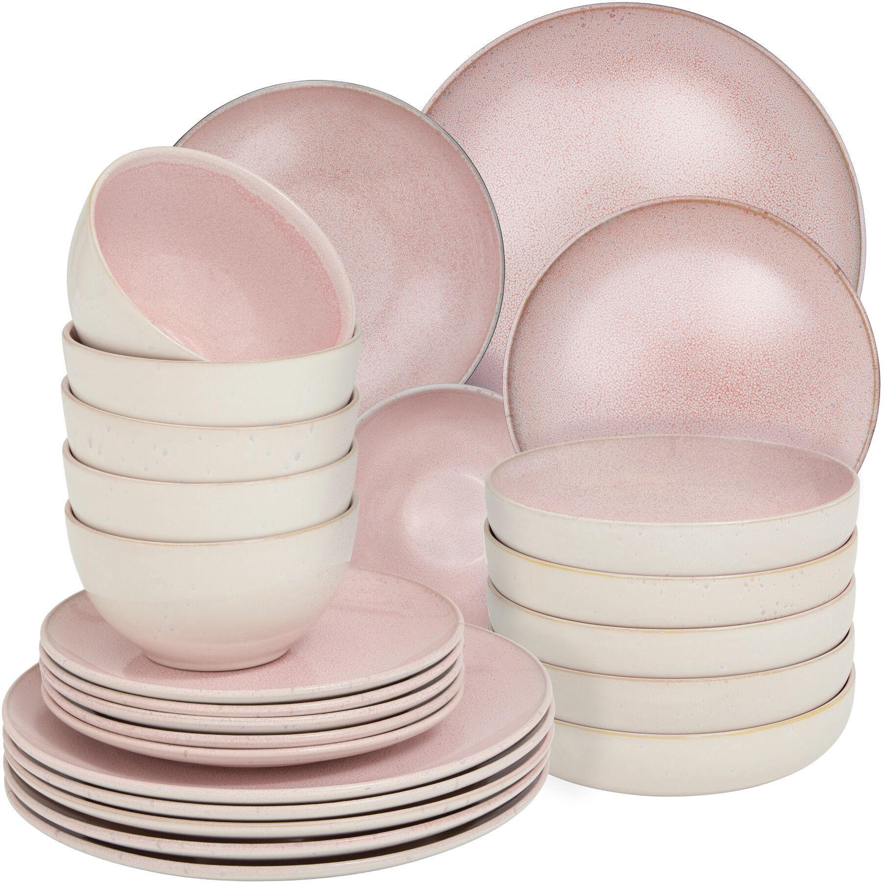 TAFELSERVICE Mare, ineinander stapelbar, rosa - Rosa, Keramik (26.5/2.5/26.5cm) - tectake