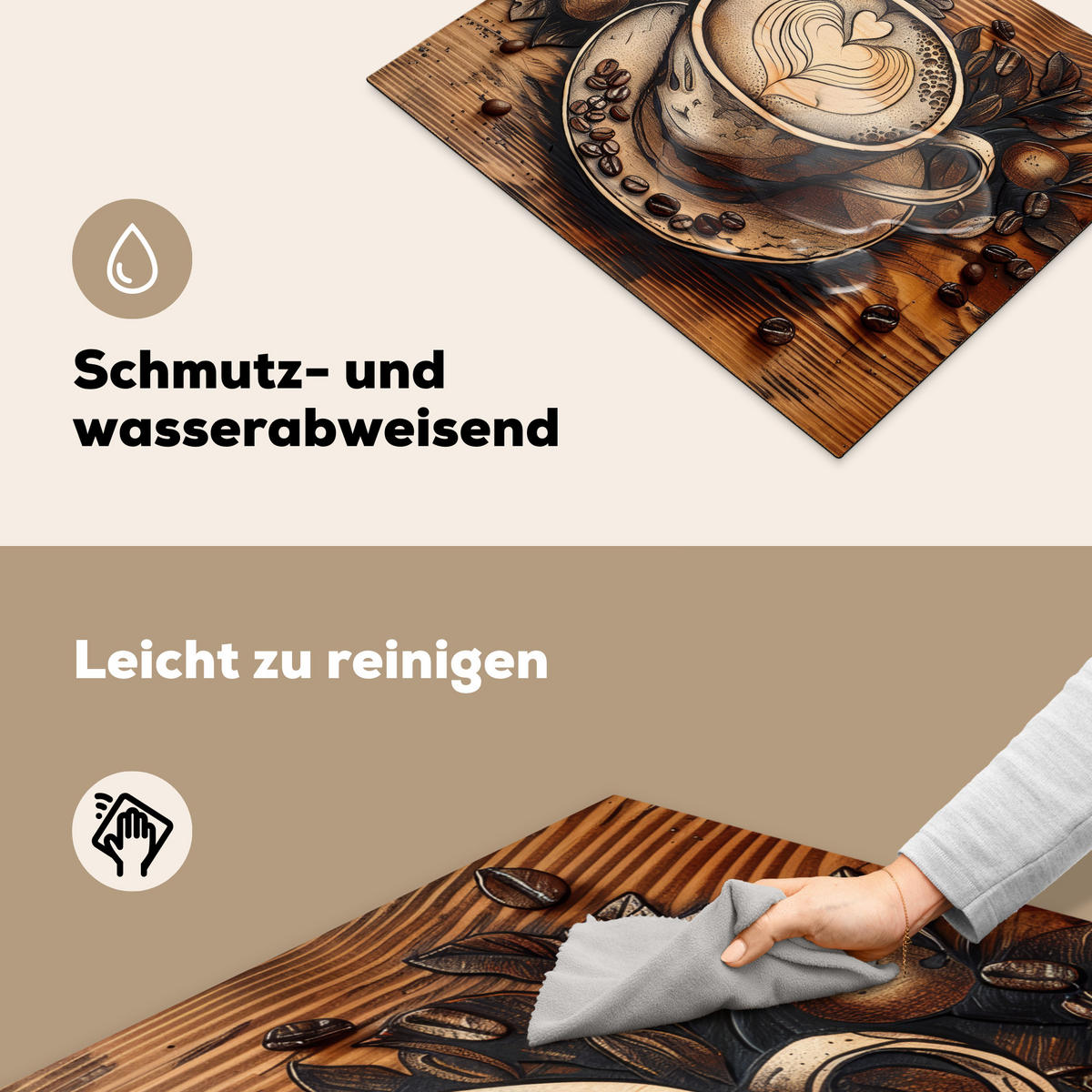 HERDABDECKPLATTE Kaffee - Vintage - Braun - Tasse - Holz 65x52 cm - Cappuccino, Kunststoff (65/0.2/52cm) - MuchoWow
