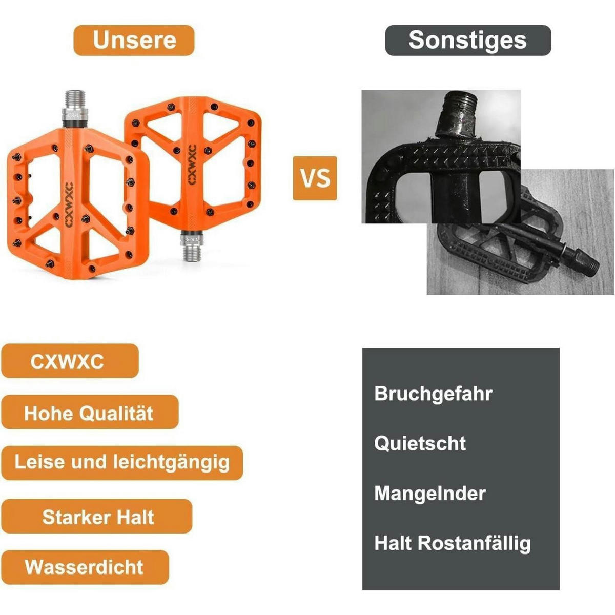 FAHRRADPEDALE Nylonfaser Orange Rutschfest 9/16 Zoll - Orange, Kunststoff (12/1.5/12cm)