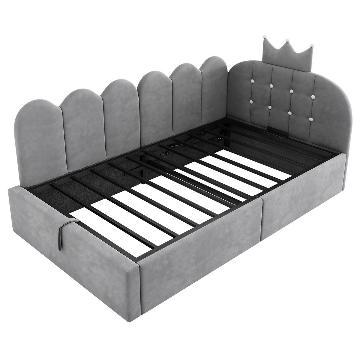 POLSTERBETT 90/200 cm Grau aus Samt mit Stauraum - Grau, Holz (90/200cm) - OKMYHOME