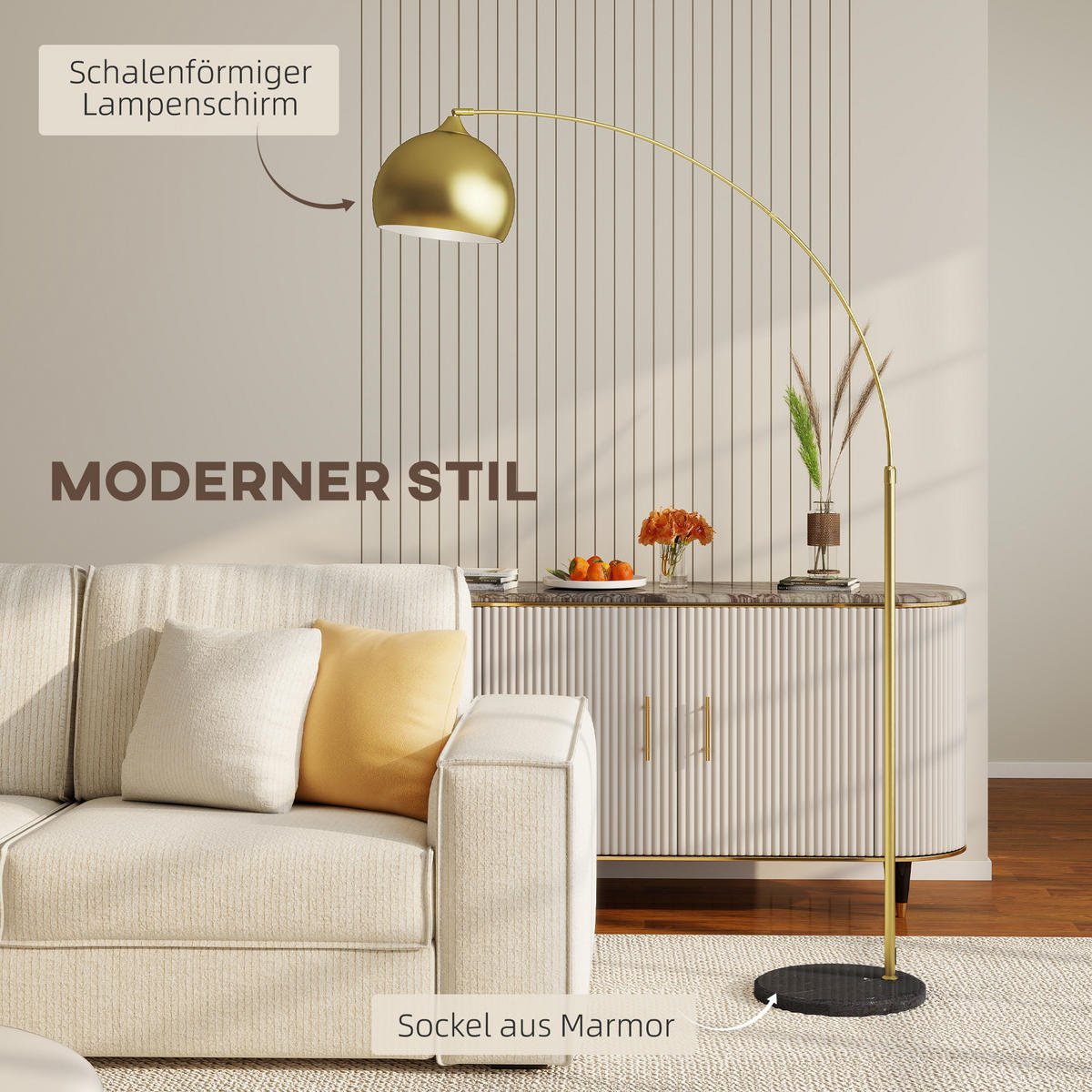 STEHLAMPE aus Metall im Goldton - Goldfarben, Metall (115/30/180cm) - HOMCOM