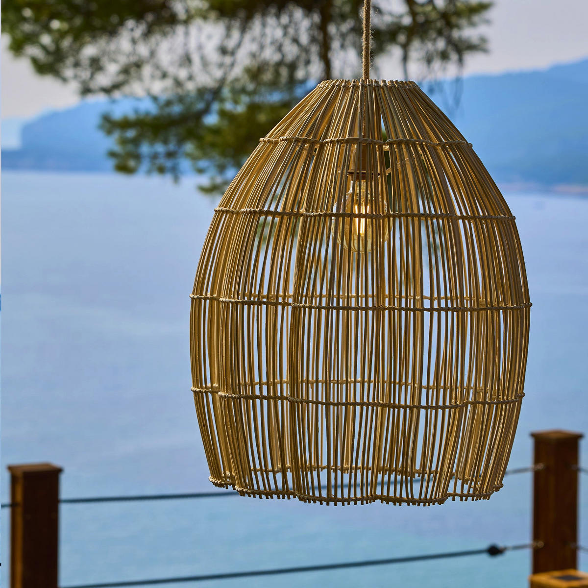 AVILA Solar-Pendelleuchte, 50 cm Durchmesser, 5 m Länge - Beige, Holz (60/60/50cm) - Lumisky