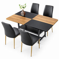 ESSTISCH-SET 4er-Set 160 cm Schwarz/Gold - Schwarz, Metall (90/76/160cm) - Meubliv