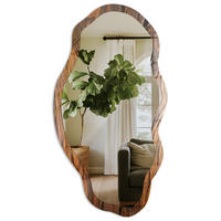 SPIEGEL 90x45 cm asymmetrisch mit Druck - Holzstruktur - Transparent, Glas (45/90/0.4cm) - TULUP