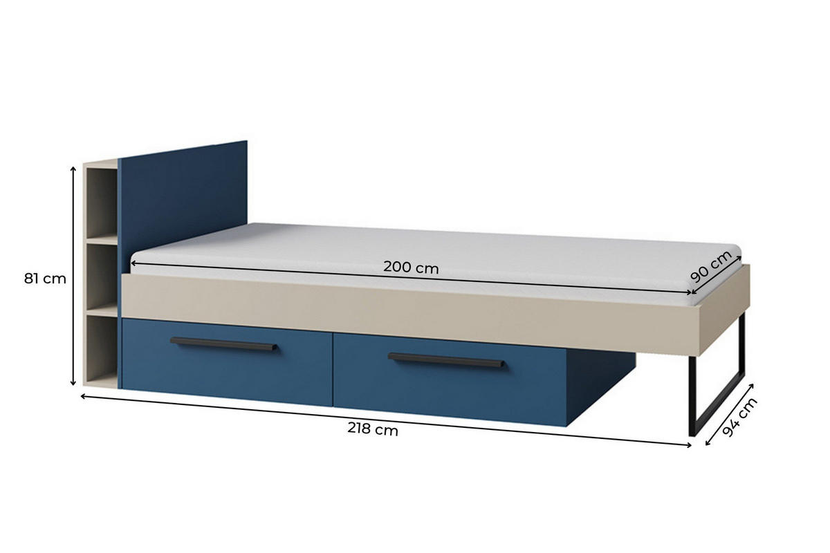 JUGENDBETT LIMA 11 90/200 cm in Kaschmir/Meeresblau - Kaschmir/Blau, Holzwerkstoff (90/200cm) - Deine Möbel 24