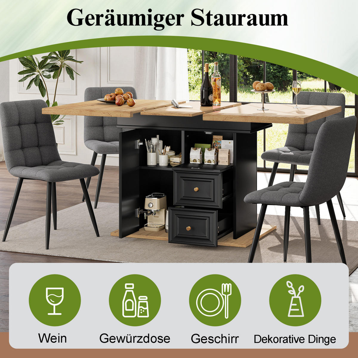ESSTISCH 110/80/75 cm naturfarben aus MDF und Metall mit Stauraum - Hellbraun, Holzwerkstoff (110/80/75cm) - OKWISH
