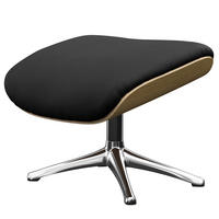 POLSTERHOCKER - Echtleder - Chromfarben/Schwarz, Leder/Holz (49/39/44cm) - home24