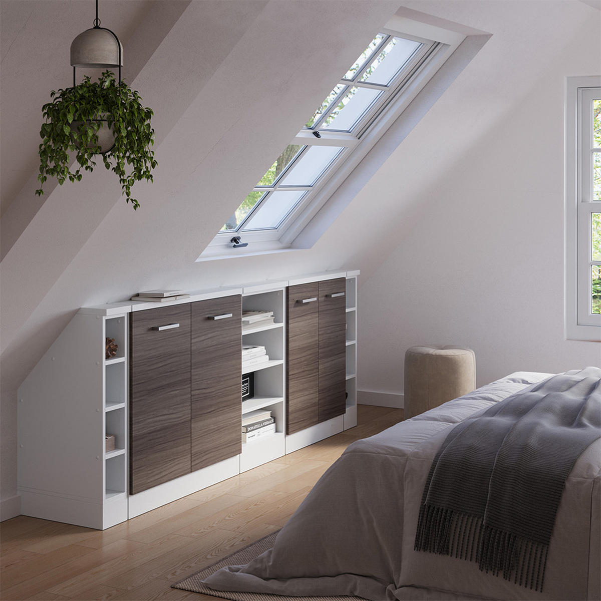 KUCHYŇSKÁ SKŘÍŇKA POD ŠIKMOU STŘECHU R-Line Vzácná šedá/bílá - bílá/šedá, kompozitní dřevo (210/81.6/46cm) - Vicco