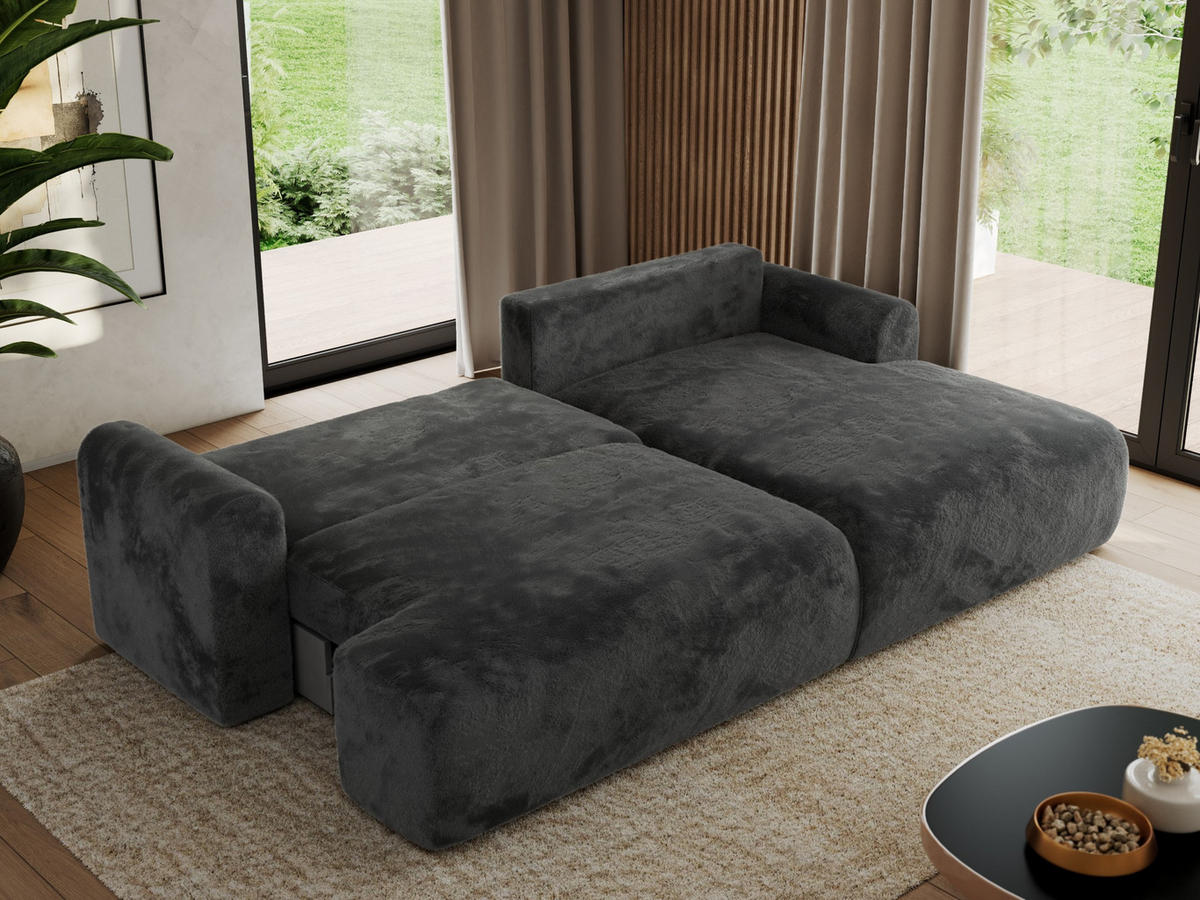 ECKSCHLAFSOFA TONO L Dunkelgrau Plüsch - rechts - Dunkelgrau/Schwarz, Kunststoff/Textil (150/260cm) - MKS
