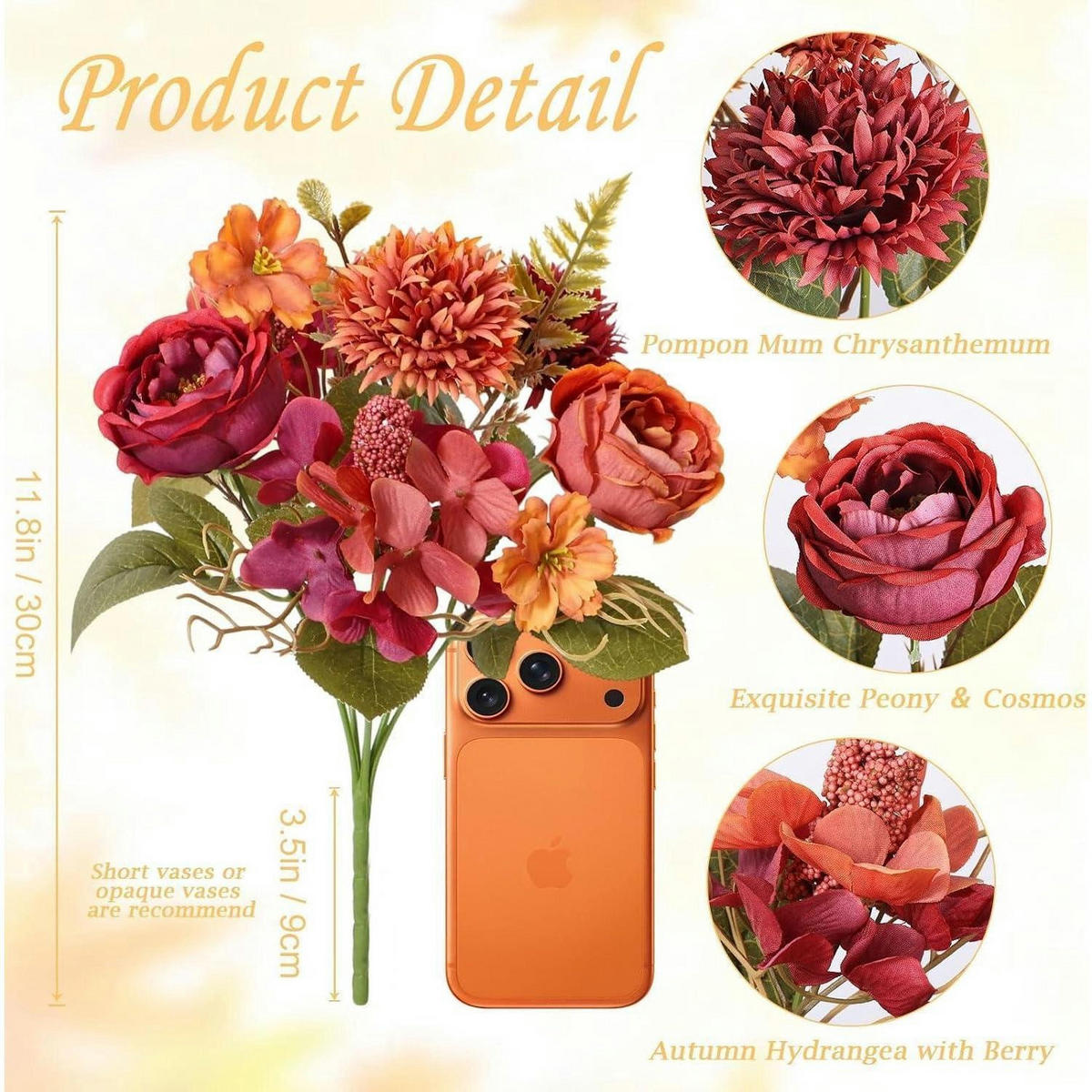 KUNSTBLUMENSTRAUSS Herbst 4er Set Burgunderrot - Bordeaux, Textil (30cm)