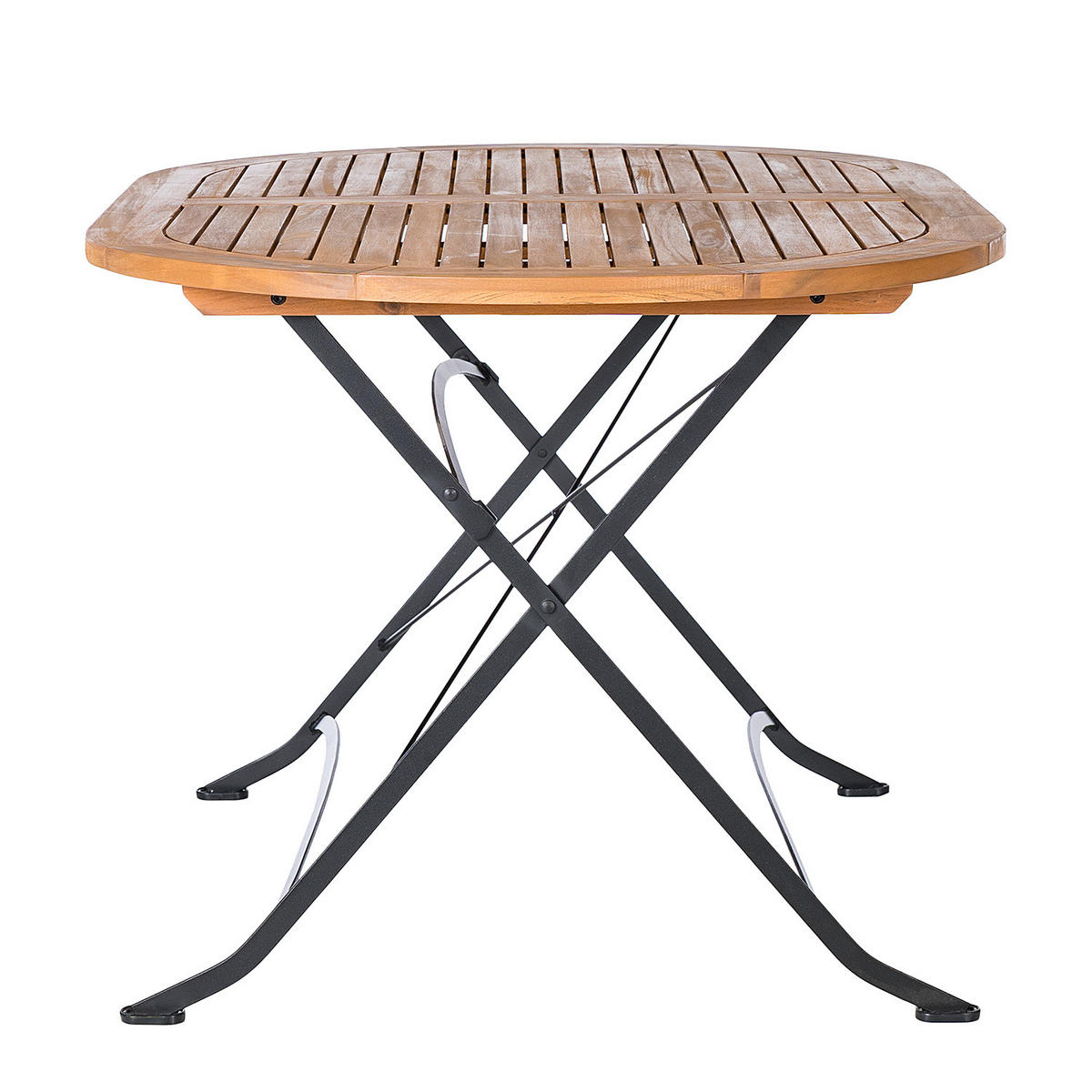 GARTENTISCH OVAL - Akazie massiv / Stahl - Braun / Schwarz - Schwarz/Braun, Holz/Metall (90/140/75cm) - home24