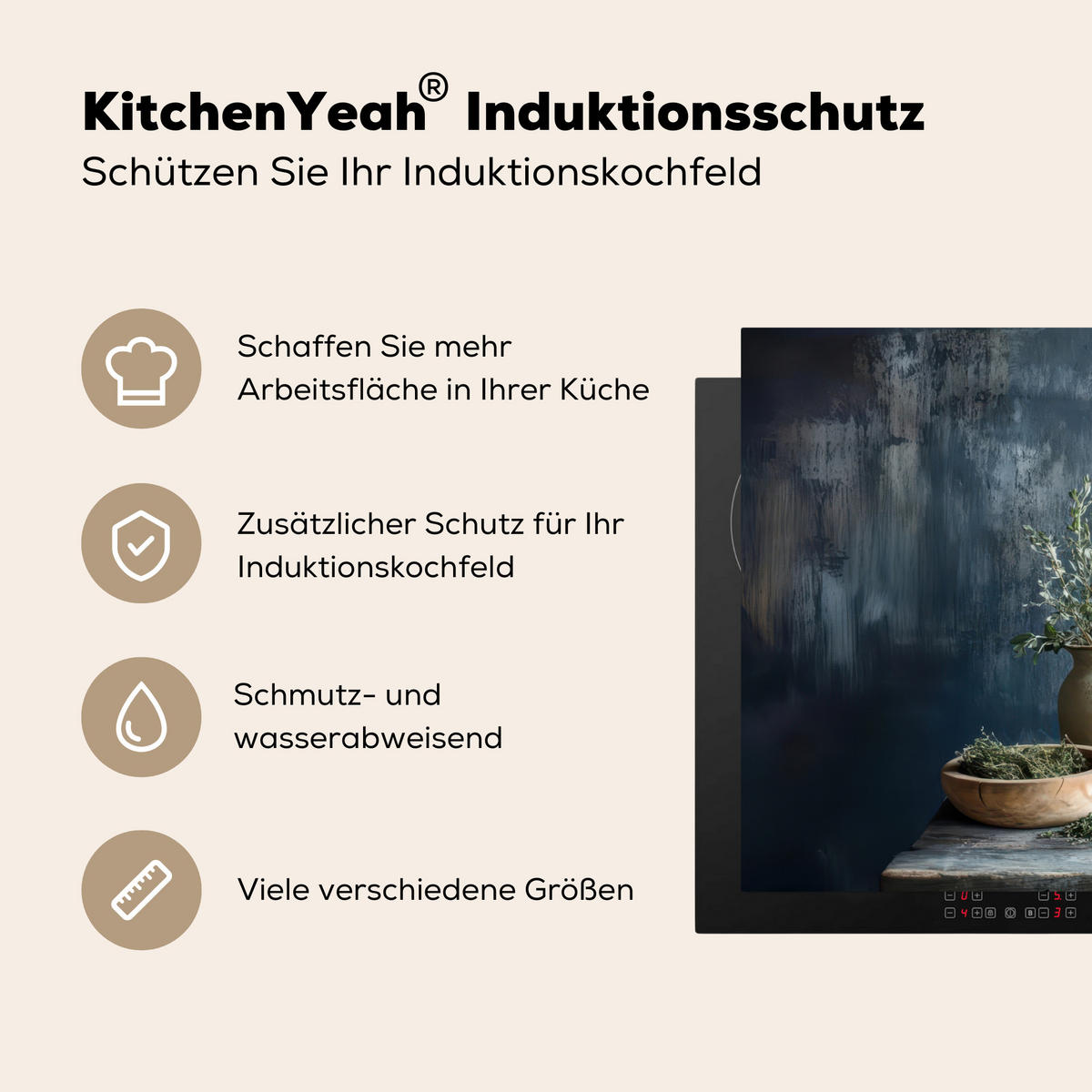 HERDABDECKPLATTE Stilleben - Kräuter - Rustikal Ceranfeldabdeckung 90x52 cm - Blaugrau, Kunststoff (90/52/0.2cm) - MuchoWow