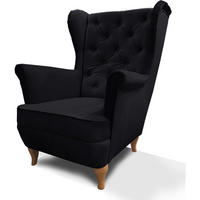 CHESTERFIELD-SESSEL Falco schwarz mit Holzbeinen - Buchefarben/Schwarz, Holz/Textil (82/102/92cm) - Beautysofa