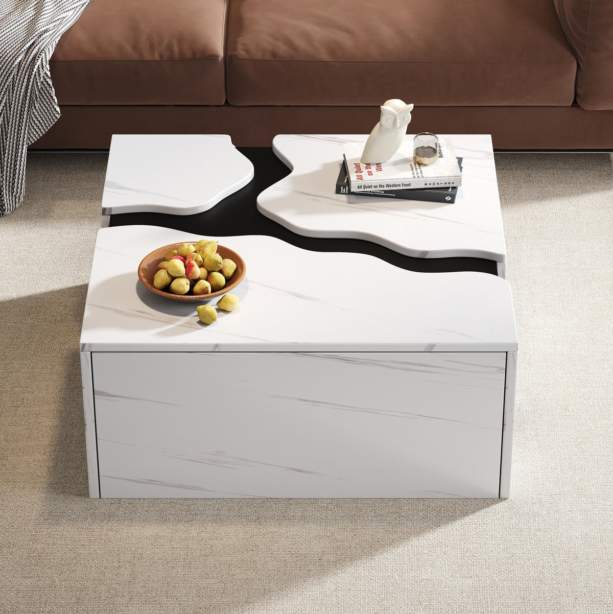 COUCHTISCH mit Schublade 70 x 70 x 31 cm Marmoroptik Weiß - Weiß, Holzwerkstoff (70/70/31cm) - Meubliv