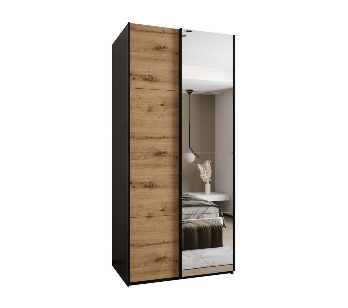 SCHWEBETÜRENSCHRANK 245,5/120/64 2-türig - Schwarz/Eiche Artisan, Holz/Metall (120/245/64cm) - Abiks Möbel