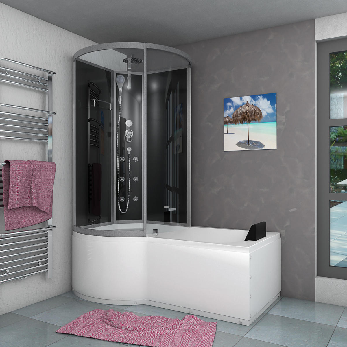 DUSCHKABINE mit Wanne K50-L30-EC Schwarz 170x100 - Schwarz, Glas/Kunststoff (170/98/225cm) - AcquaVapore by Sandra Jentho