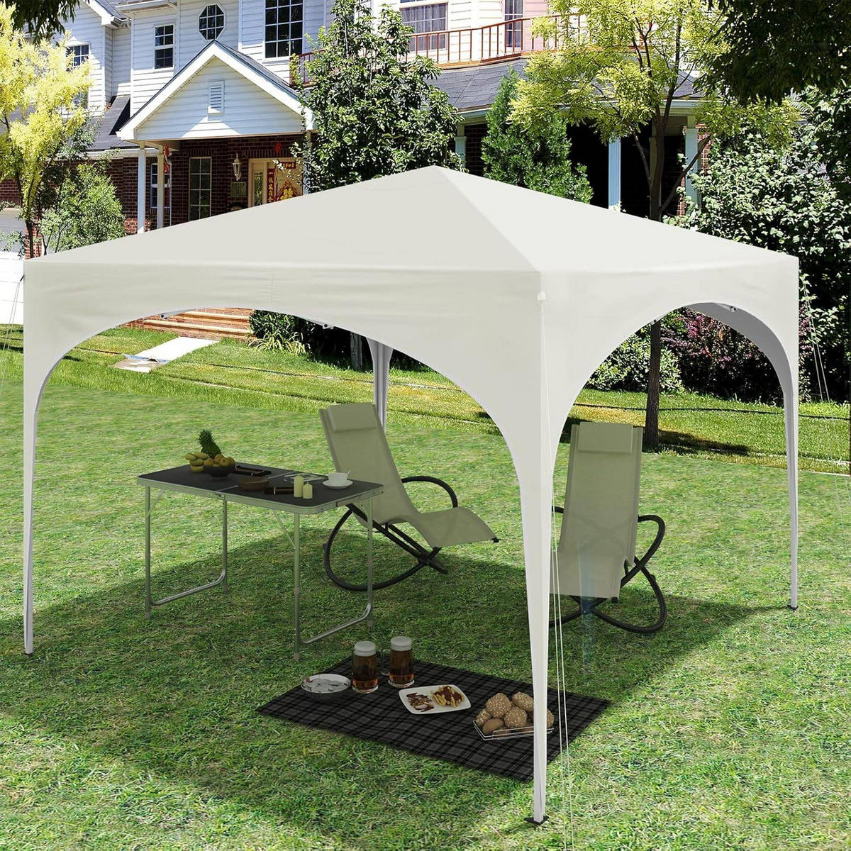 PAVILLON Faltbar wasserdichter Faltpavillon, aus Oxford Metallrahmen 3x3m - Beige, Metall (300/260/300cm) - Woltu