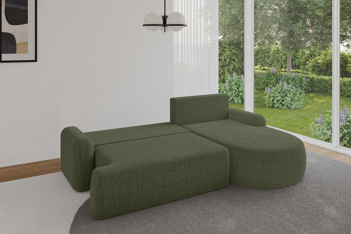 WOHNLANDSCHAFT mit Schlaffunktion und Bettkasten LIRA-L - 264x172x89 Grün - Grün, Holzwerkstoff/Textil (172/264cm) - ALTDECOR