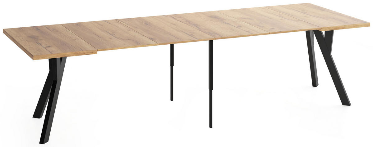 STÔL Clover Štvorcový Rozkladací s Čiernymi Bukovými Nohami – Dub Craft – 100 x 100 / 300 cm - hnedá/čierna, drevo/kompozitné drevo (100/300/76.5cm) - WFL GROUP