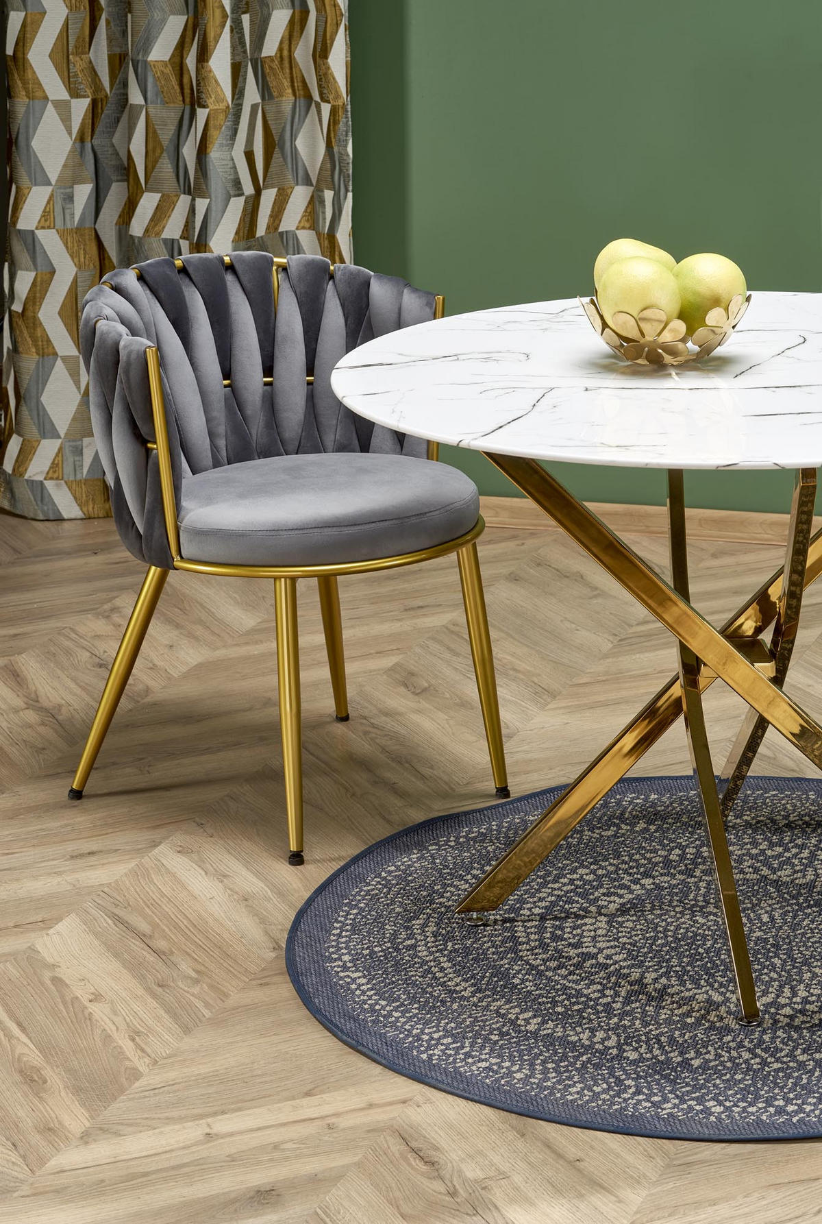 ESSTISCH Rund HAW-555 Marmor Weiß Gold Glas 100/75 cm - Goldfarben/Weiß, Glas/Metall (100/100/75cm) - designimpex