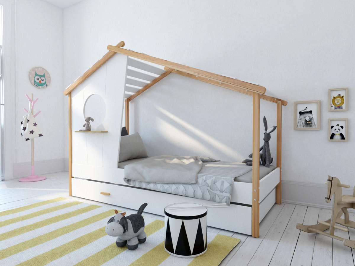 SCHUBLADE OLK 1 mit Griffen für das Kinderbett Tröll - Weiß, Holz - TPFLiving