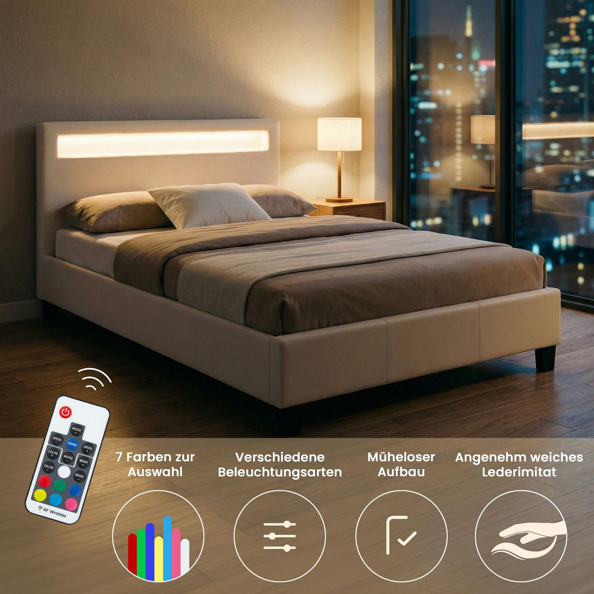 POLSTERBETT MIT LED MIRASOL 120x200 cm weiß - Weiß, Textil (120/200cm) - CARO-Möbel