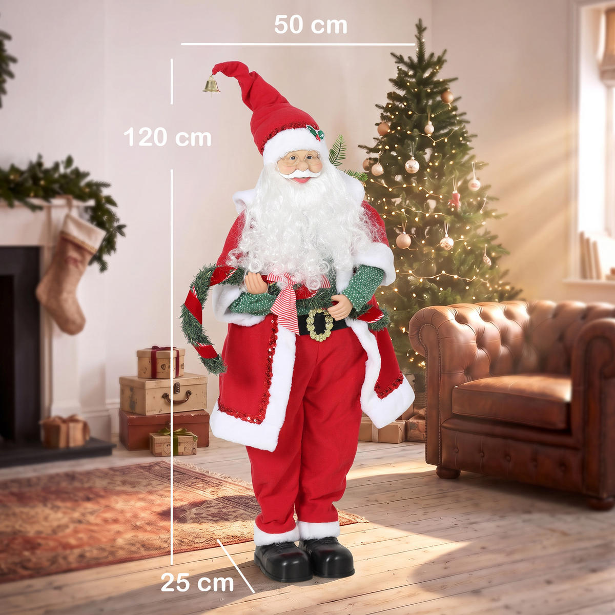 ANIMIERTER-WEIHNACHTSMANN Polyester Metall Rot - Rot, Textil (25/120/50cm) - HOMCOM