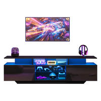 TV-SCHRANK schwarz aus MDF mit gehärtetem Glas und App-gesteuerter USB-LED 160 × 40 × 45 cm - Schwarz, Holzwerkstoff (160/45/40cm) - Luhomfu