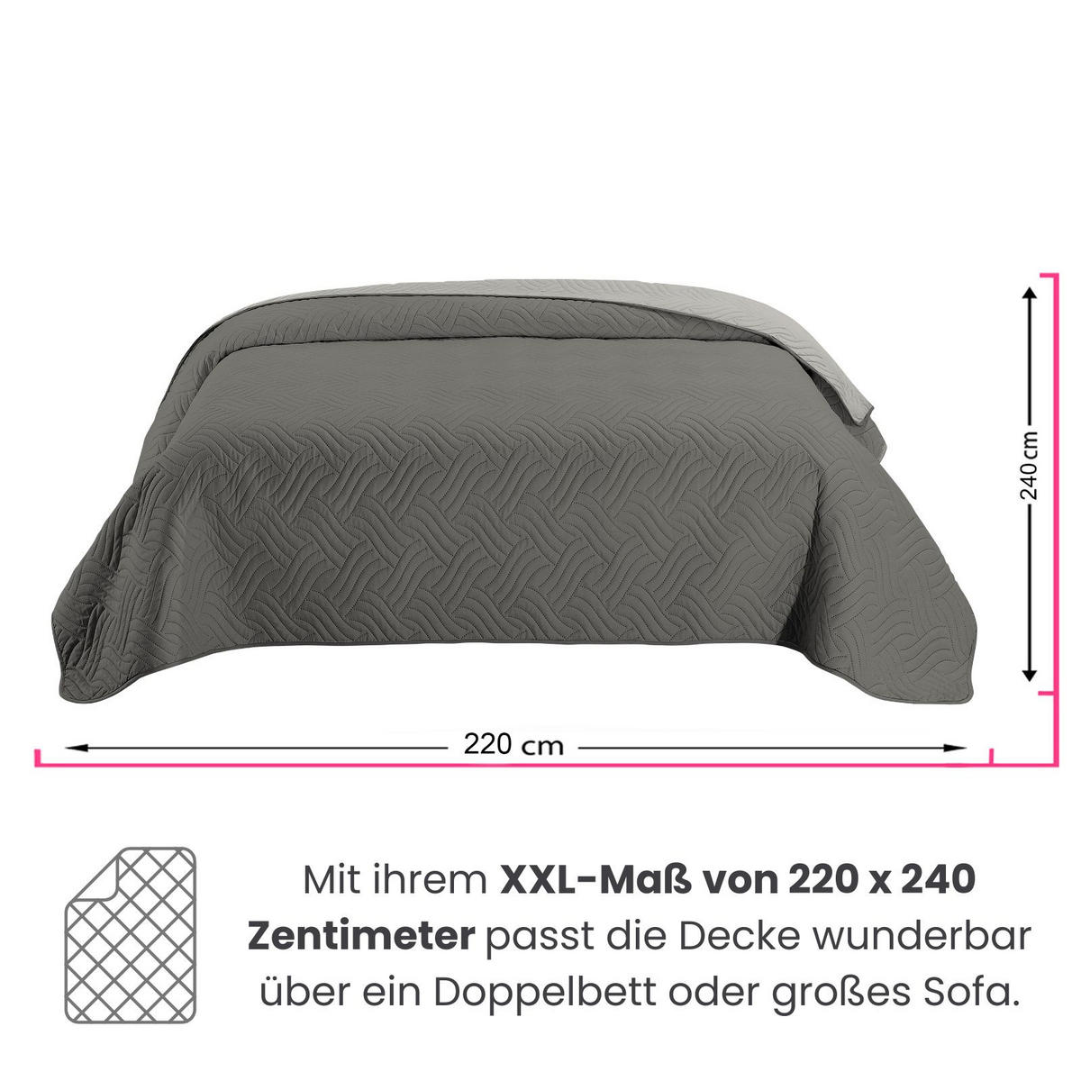 TAGESDECKE Wende-Design grau 220/240 cm Duo-Color - Grau, Textil (220/240cm) - wometo