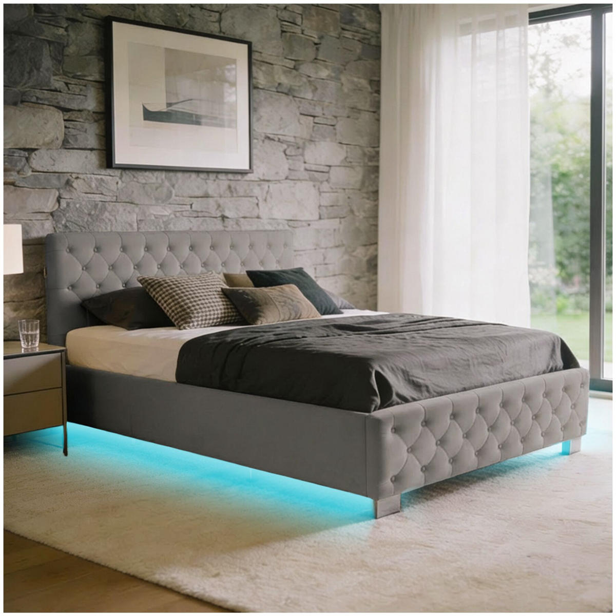 POLSTERBETT Sedona, großer Stauraum, dunkelgrau - Dunkelgrau, Holz (120/200cm) - tectake