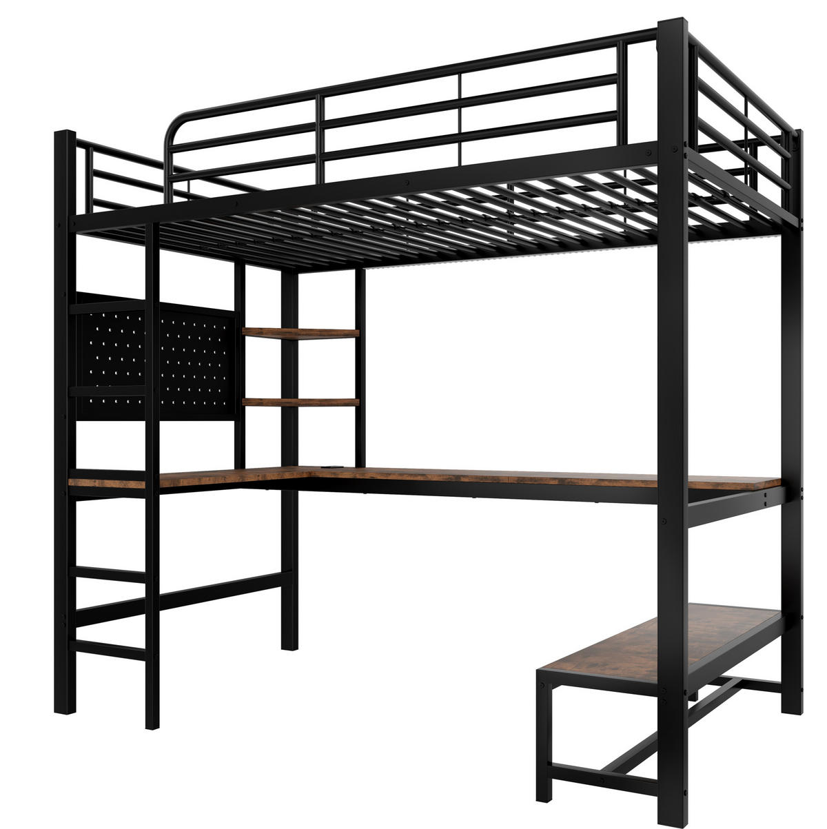 HOCHBETT mit Schreibtisch 90x200 cm Metall und MDF Schwarz - Schwarz, Metall (90/200cm) - Beauniv