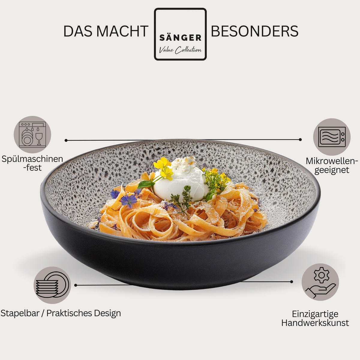 PASTASCHALEN SET LUXOR - 6 teilig aus Steingut - Braun, Stein (22.2cm) - Sänger
